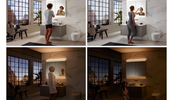 Geberit ComfortLight aydınlatma konsepti ile banyoda farklı aydınlatma modları (© Geberit)