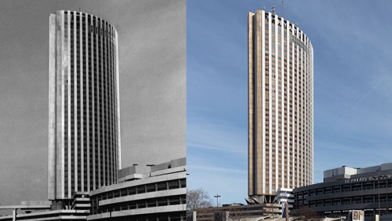 Beton görünümlü otel kompleksinin dış cephesi bugüne kadar pek değişmemiştir (© Daniel Osso)